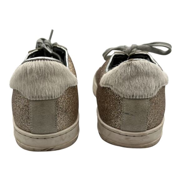 P448 Glitter Calf Hair Heel Tab Low Top Sneakers Shoes Gold Size 38 US 7.5-8 - Picture 6 of 9